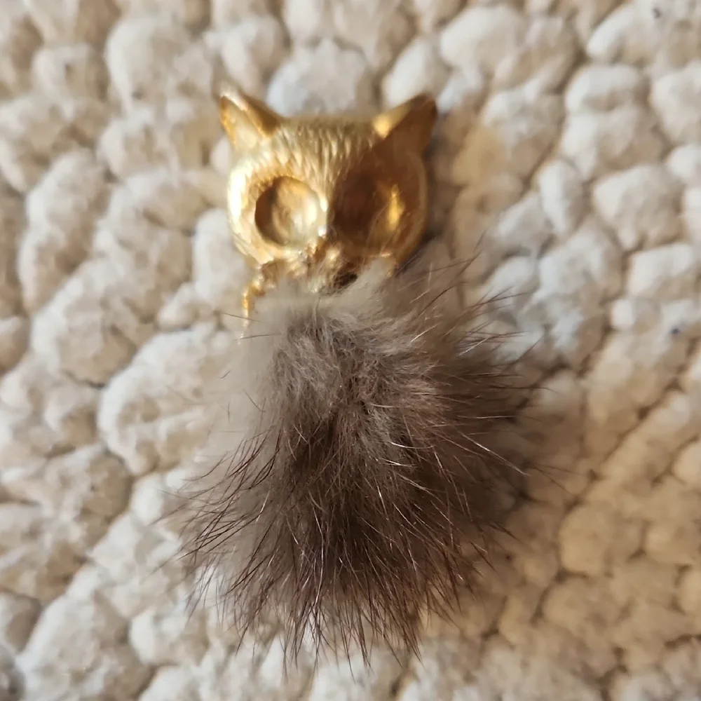 Vintage 80's Geuine Fur Cat Feline Kitty Brotch Animal Lover